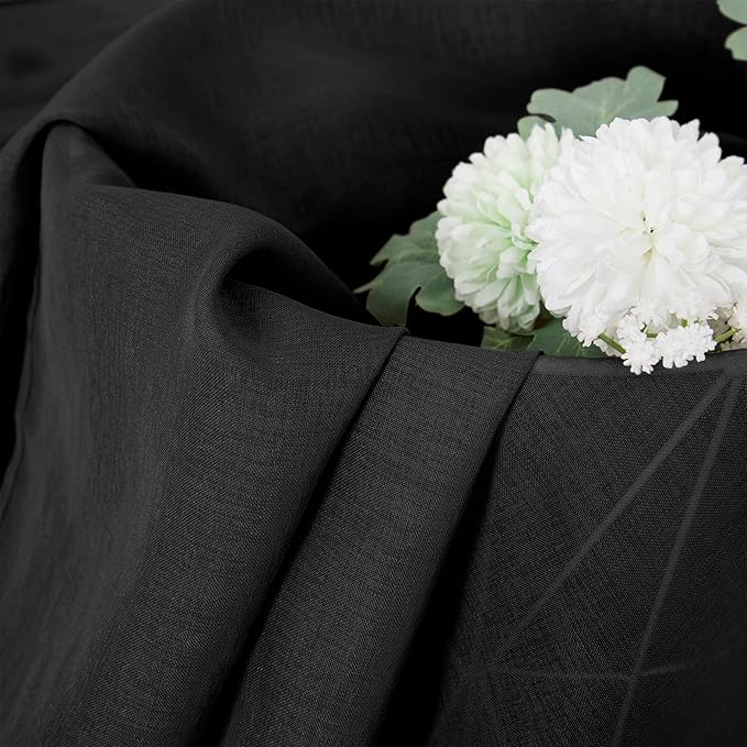 Tollpiz Short Sheer Curtains Linen Textured Living Room Curtain Sheers Light Filtering Rod Pocket Voile Curtains for Bedroom, 42 x 45 inches Long, Black, Set of 2 Panels