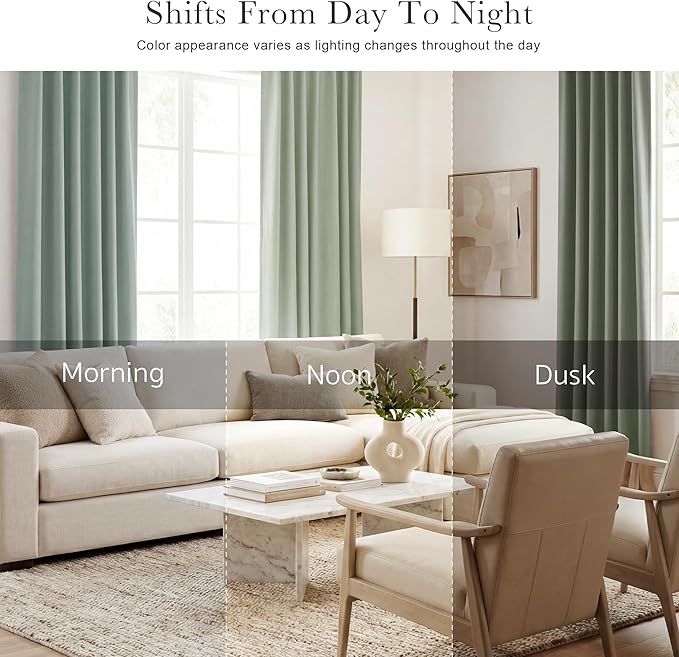 PONY DANCE Sage Green Blackout Curtains 96 inch Long, Room Darkening Curtains for Bedroom, Thermal Insulated Drapes for Living Room Window, Back Tab/Rod Pocket, 52 x 96 Inch,2 Panels Set