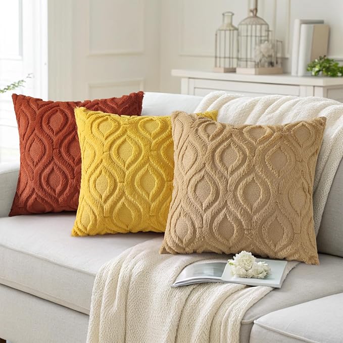 decorUhome Throw Pillow Covers 18x18 Inch Set of 2, Soft Plush Faux Wool Khaki Solid Couch Pillow Covers, Accent Farmhouse Neutral Square Pillow Cases for Sofa Bed Living Room