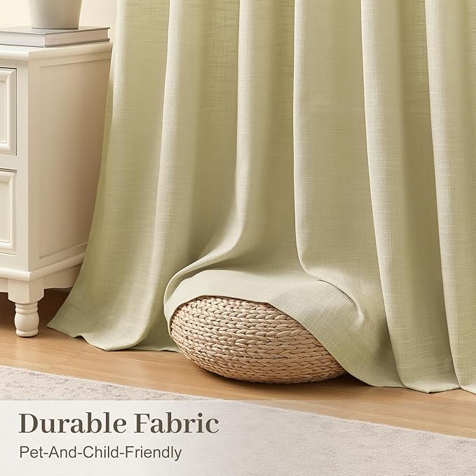 IVAPUPU 96 Inch Linen Curtains 2 Panel Set for Living Room, Pinch Pleated Semi Sheer Curtain Rustic Textured Light Filtering Memory Trained Drapes with Hook for Bedroom Office, Grey Beige, W40xL96