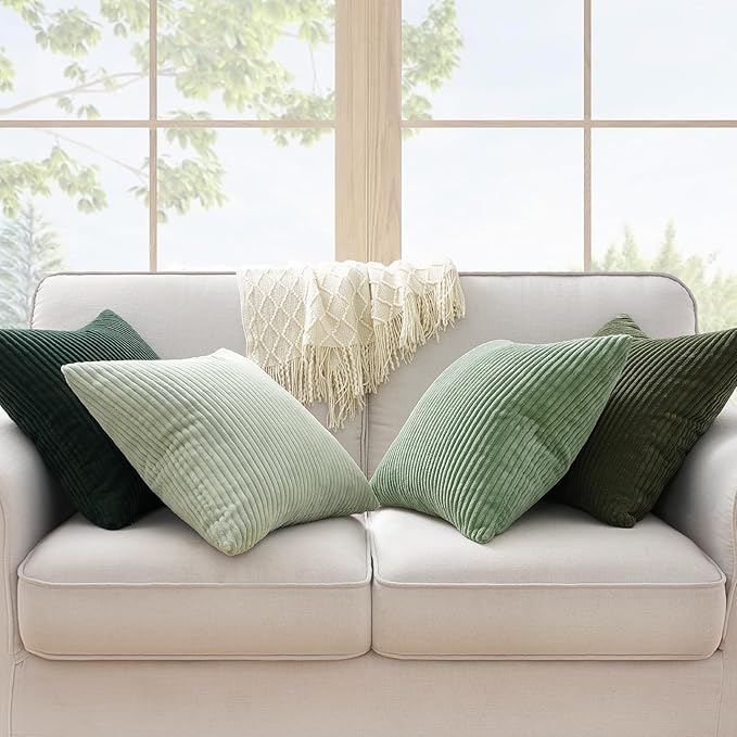 Topfinel Corduroy Throw Pillow Covers Pack of 2 LightGreen 22"x22" No Insert with Hidden Zipper Decorative Cushion Covers for Fall, Halloween, Thanksgiving,Light Green