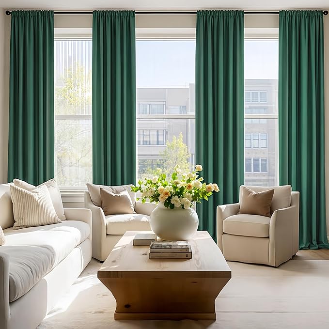 HOMEIDEAS Christmas Non-See-Through Hunter Green Privacy Sheer Curtains, 52 X 84 Inches Long 2 Panels Sheer Curtains Light Filtering Window Drapes for Bedroom Living Room