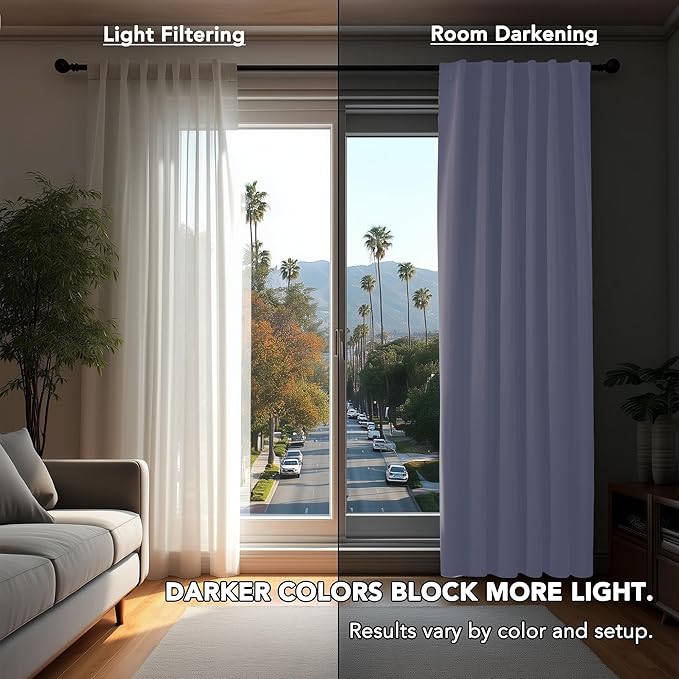 Deconovo Rod Pocket and Back Tab Blackout Curtains for Living Room Thermal Insulated Room Darkening Curtains 42Wx95L Inch Light Purple 2 Panels