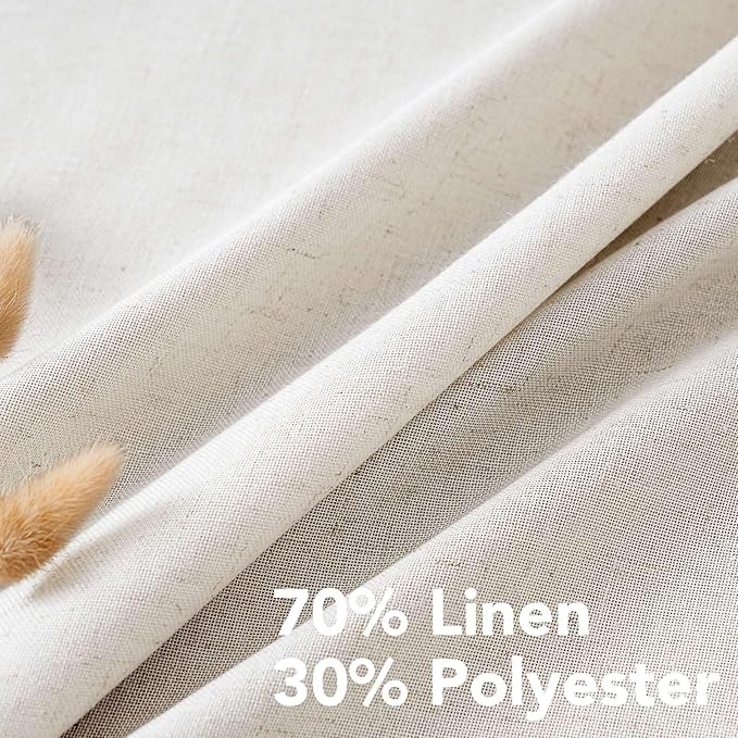 Elegant Natural Linen Blended Energy Efficient Light Filtering Linen Textured Curtains/Nickel Grommet Window Treatments Panels/Drapes (Set of 2, Natural, 52"W x 45"L )