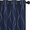 Deconovo Blackout Curtains 54 Inch Length for Kitchen, Navy Blue Curtain, Thermal Insulated Soundproof Privacy Curtain with Silver Wave Dot Print, Machine Washable Panel for Small Windows Nursery Home