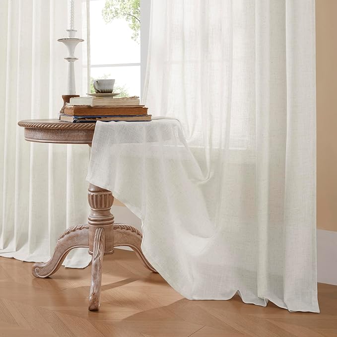 Joydeco Linen Curtains for Bedroom 63 Inch Length 2 Panels Set,37 Inch Wide Light Filtering Curtains for Living Room, Off-White Curtains with Back Tab & Rod Pockets (37x63 inch, Off-White)