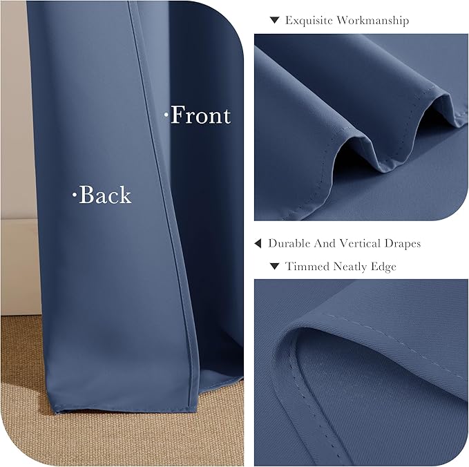 PONY DANCE Short Curtains for Small Window - Light Filtering Tiers Thermal Drapes Room Darkening Energy Saving for Bathroom Kitchen Decor, 42 W x 36 L, Blue Haze, 2 Panels