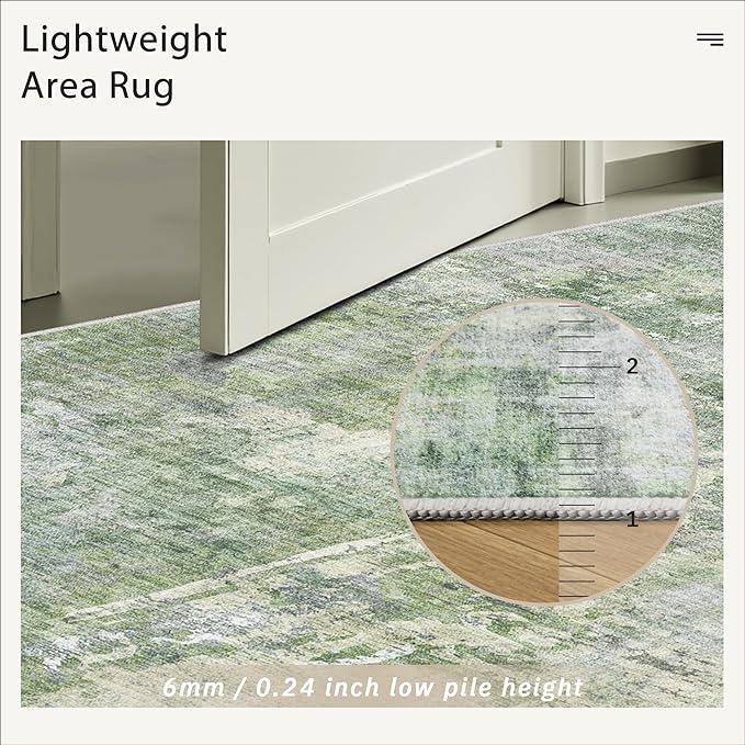 Area Rug 6x9 Abstract Rugs for Living Room 6 x 9 Washable Rugs Green Non Slip Low Pile Rugs for Bedroom Dining Room Foldable Thin