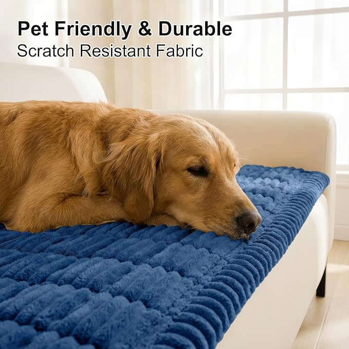 Smiry Couch Cover for Dogs Washable, Non Slip Fuzzy Pet Couch Covers for 3 Cushion Sofa Pet Friendly, Thick Soft Sofa Slipcovers Cushion Protector (Navy Blue, 27.6" x 47")