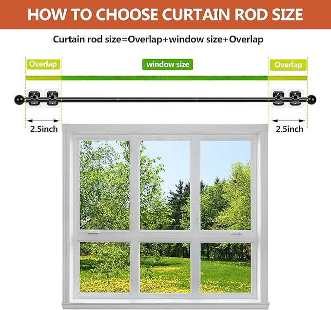 Curtain Rods No Drilling for Windows,5/8 Inch Diameter Drapey Pole with No Drill Curtain Rod Brackets (2PCS Black, 30 to 45")