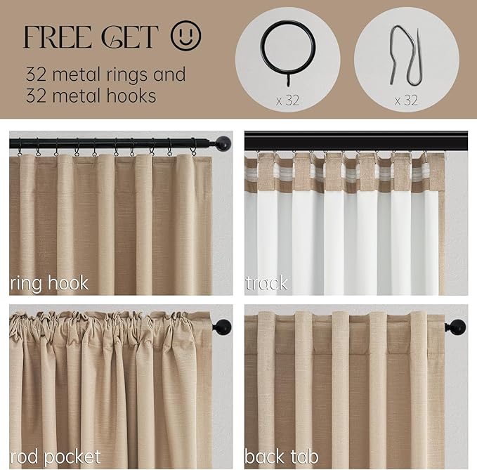 Topfinel Tan Blackout Curtains for Living Room 100 inch Long,Thick Linen Pinch Pleat Curtains with Hooks Bedroom Apartment Window Treatment 2 Panels,100 inch Length