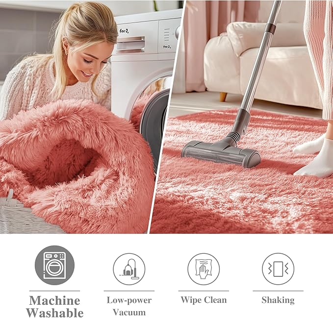 OLANLY Rust Red Round Rugs for Bedroom - Machine Washable, 5 ft Circle Area Rugs for Living Room, Soft and Fluffy Shaggy Carpet for Teen Girl and Boys, Nursery Rooms, Dorms, Home Decor Aesthetic