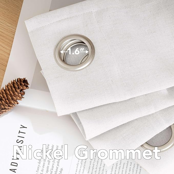 H.VERSAILTEX Pair Set Nickel Grommet Natural Linen Blended Window Treatment, Premium Soft Rich Light Filtering Semi Sheer Curtain Panels for Living Room - 52x84-Inch - Heathered White