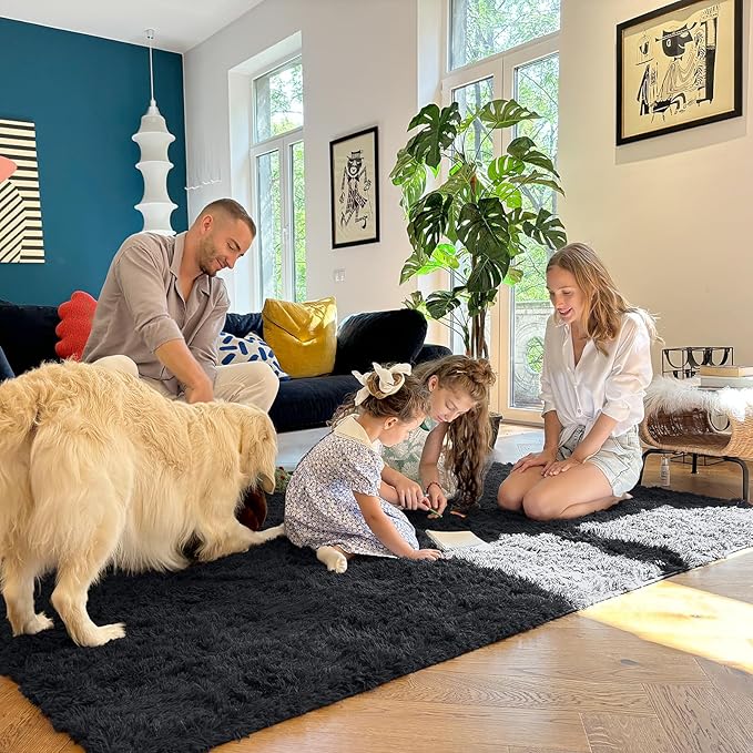 OLANLY 2x7 Machine Washable Runner Rugs for Hallway, Soft Fluffy Shaggy Bedside Rugs for Bedroom, Living Room, Indoor Floor Carpet for Kids Girls and Boys, Nursery Rooms, Home Decor Aesthetic, Black
