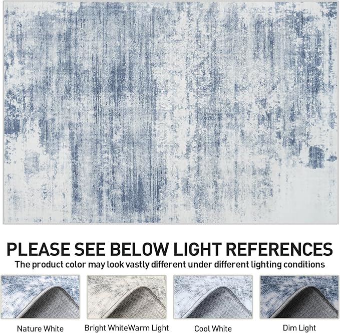 6x9 Area Rugs Washable Rug: Large Modern Abstract Living Room Rug Soft Anti-Skid Thin Carpet Indoor Floor Non-Shedding Carpets for Bedroom Dining Room Farmhouse Nursery Home Office Blue White
