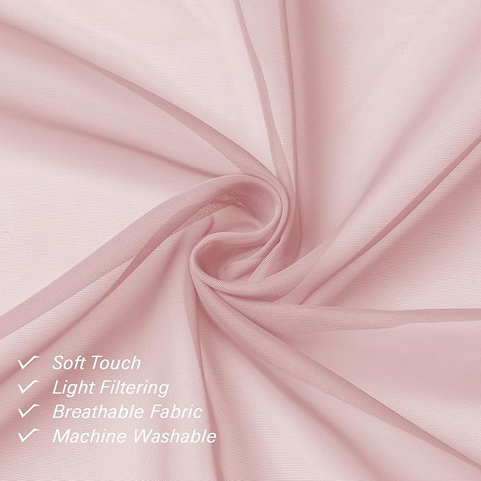 Lecloud Blush Pink Sheer Curtains 96 Inches Long 2 Panels, Modern Airy Voile Solid Curtains, Transparent Aesthetic Windows Decor Drape with Rod Pocket for Bedroom Living Room, Each 42" W x 96" L