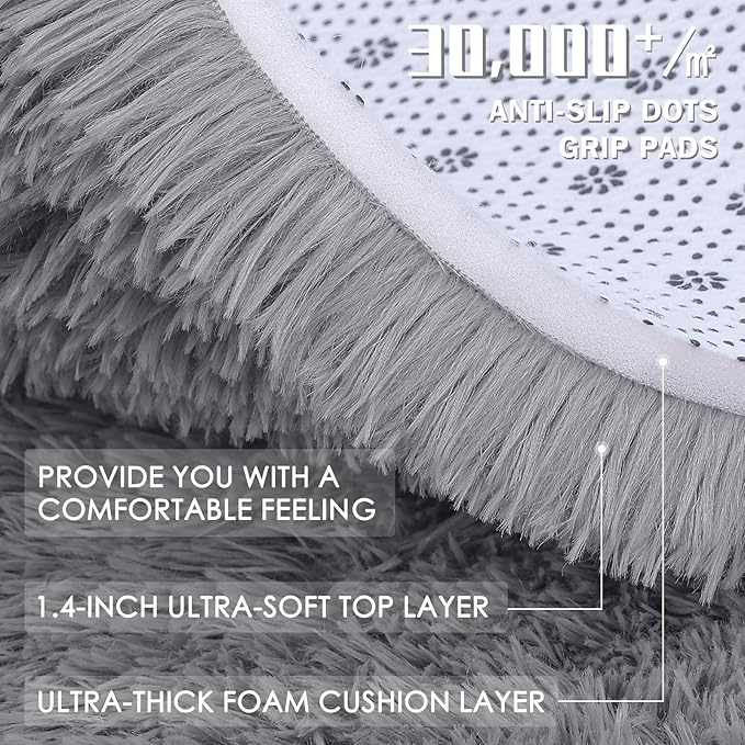 OLANLY 3x5 Machine Washable Small Bedside Rug, Soft Fluffy Shaggy Rugs for Living Room, Bedroom, Indoor Floor Carpet for Kids Girls and Boys, Preppy Dorms, Nursery, Home Decor Aesthetic, Light Grey
