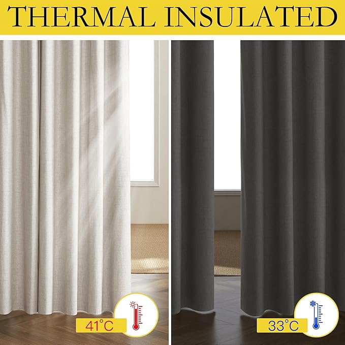 NICETOWN Brich Vintage Open Linen Weave Flax Thermal Curtains, 100% Blackout Curtains 102" Long for Dining Room, Soundproof Window Treatment Drapes for Home Office, 62" Wide Per Panel, Set of 2