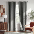 RYB HOME 100% Blackout Curtains Linen Textured 102 Inch Long, Insulating Energy Saving Window Curtains for Bedroom Living Room Dining Patio Sliding Glass Door, W52 x L102 inch, Grey, 2 Panels