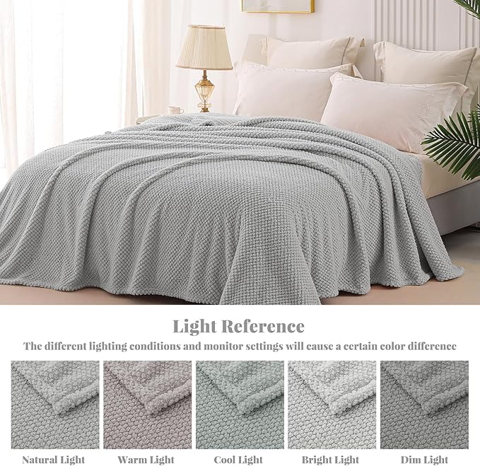 Whale Flotilla Extra Large Fuzzy Fleece Throw Blanket for Couch, 50x70 Inch Fluffy Warm Soft Jacquard Blankets for All Season, Lightweight and Cozy, Light Grey