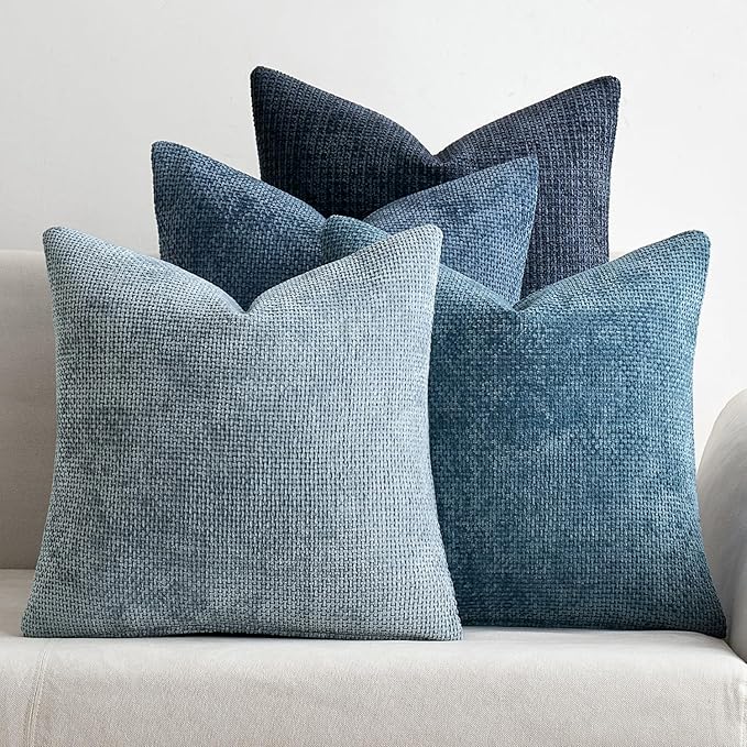 MIULEE Pack of 4 Couch Throw Pillow Covers 24x24 Inch Neutral Blue Soft Decorative Chenille Pillow Covers Farmhouse Accent Cushion Covers for Boho Western Spring Coastal Decor Sofa Bed Living Room