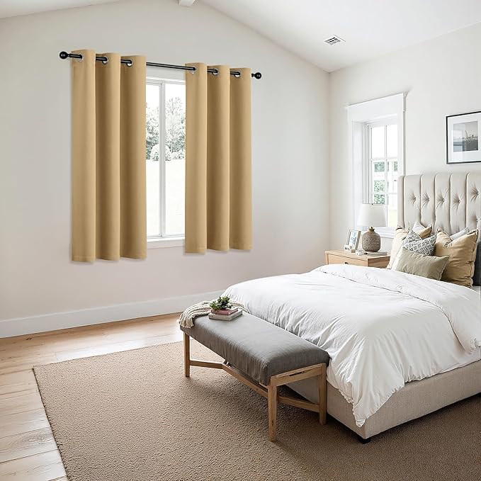 MIULEE Gold Blackout Curtains for Bedroom Living Room 54 Inches Long 2 Panels, Thermal Insulated Room Darkening Drapes Solid Grommet Noise Reduction Light Blocking Window Treatments 40x54 Inch