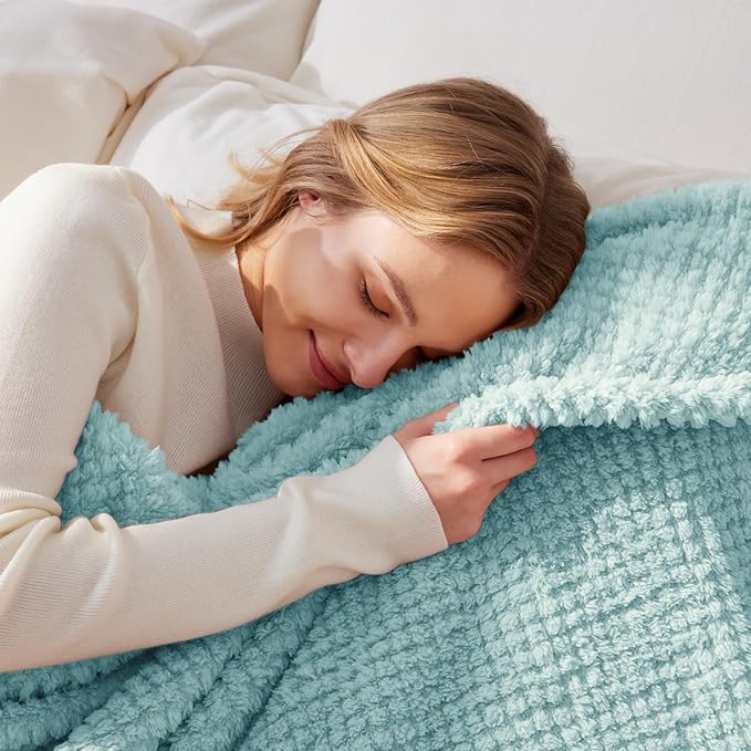 Whale Flotilla King Size Fuzzy Fleece Blanket for Bed, 90x104 Inch Fluffy Warm Soft Jacquard Blankets for All Season, Lightweight and Cozy, Light Blue