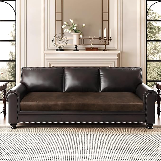Leather Look Couch Cushion Covers Sofa Seat Slipcovers Sets Couches Furniture Protector for Sectional Armchair Loveseat Pets Kids Stretch Spandex Fabric (1 Cushion Sofa, Brown)