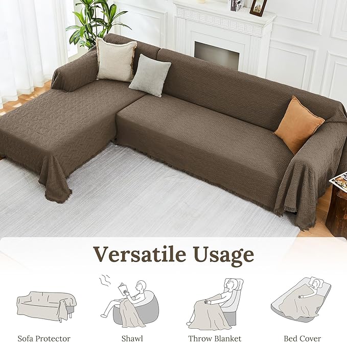 HOMERILLA Sectional Couch Covers for Sectional Sofa L Shaped Sofa Cover Blanket 2 Pieces L Shape Furniture Protector for Pets Dogs(Taupe, XX-Large)