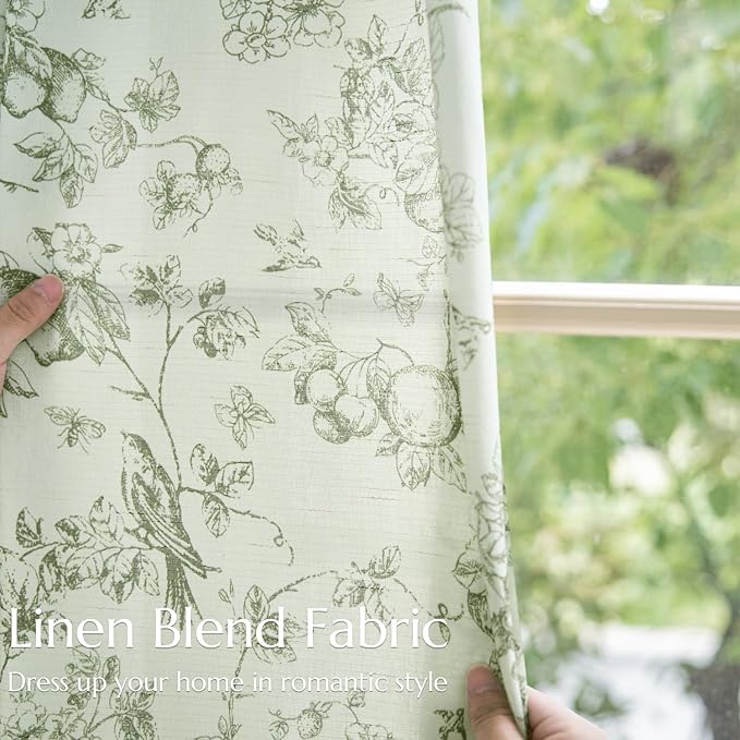 jinchan Linen Floral Curtains for Living Room 84 Inch Long Sage Green Printed Flower French Country Curtain Farmhouse Cottage Core Toile Curtains Back Tab Light Filtering Window Drapes Set 2 Panels