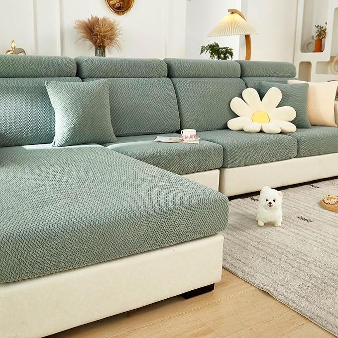 Sofa Covers Couch Covers for Sofa Pet Friendly Couch Cushion Covers Universal Sofa Covers Washable Stretch Slipcovers for Sectional Sofa (Texture Green,Headrest Cover)