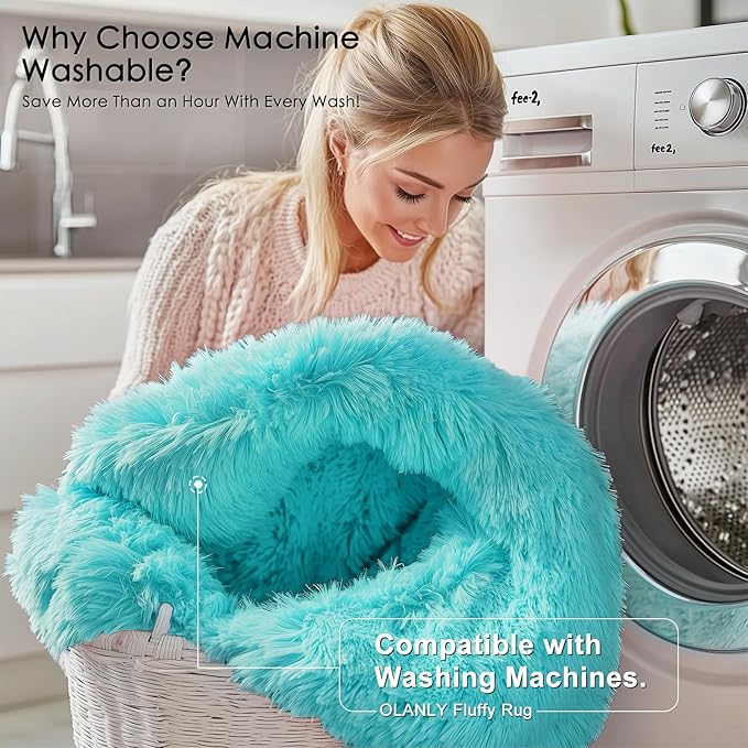OLANLY Teal Blue Round Rugs for Bedroom - Machine Washable, 9 ft Circle Area Rugs for Living Room, Soft and Fluffy Shaggy Carpet for Teen Girls and Boys, Nursery Rooms, Dorms, Home Decor Aesthetic