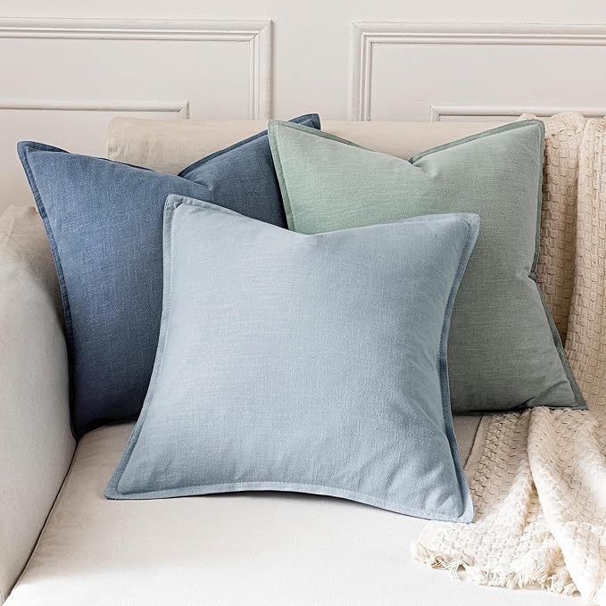 MIULEE Decorative Linen Euro Sham Pillow Covers 24x24 Inch Blue Ashes Boho Farmhouse Neutral Couch Throw Pillows for Bed Pack of 2 Accent Modern Pillowcase Sofa Livingroom Home Decor