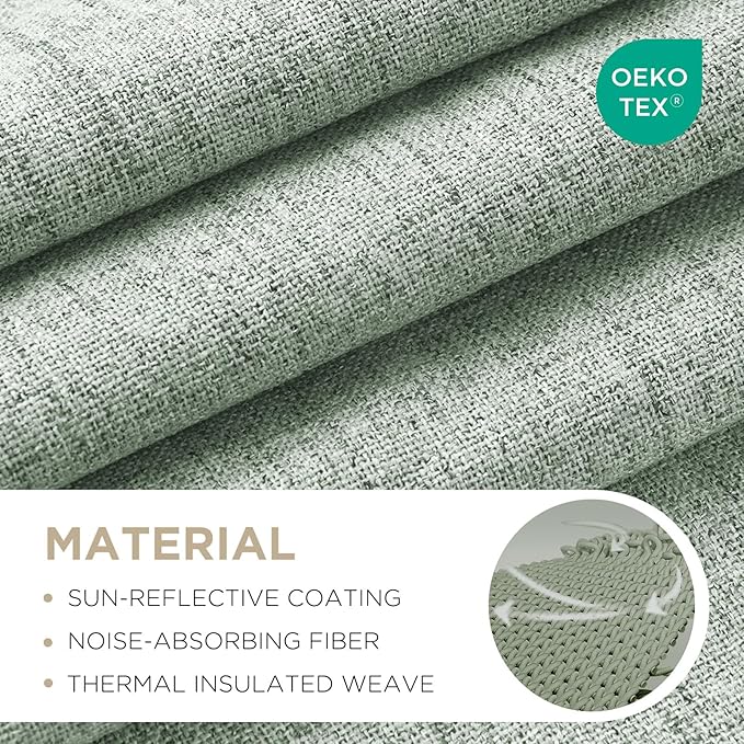 Joydeco Blackout Curtains for Bedroom - 100% Light Blocking 2 Panels Sage Green Drapes 37" W x 72" L, Thermal Insulated Room Darkening Curtains, Linen Textured for Living Room, Rod Pocket & Back Tabs