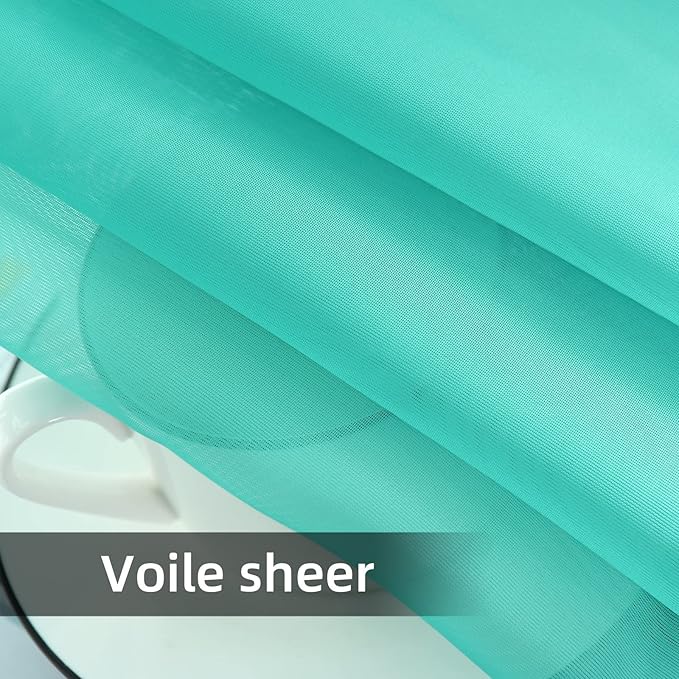 youleyar Solid Sheer Rod Pocket Curtain Voile Draperies 2 Panels White Beige Black Grey Coffee 52 Inch Width 45 Inch Long 1 Pair for Kitchen Bedroom Children Living Room Yard (Turquoise,52Wｘ45L)