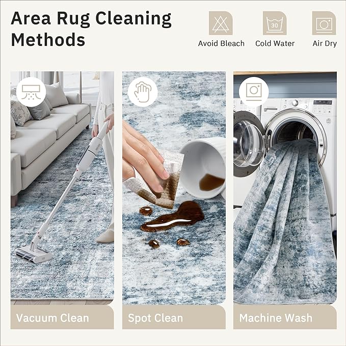 Runner Rug 2'6" x 16' Washable Non-Slip 2.5x16 ft Long Runner Rugs for Kitchen Bathroom Laundry Room Vintage Ultra Thin Runners for Hallway Entryway Blue/Grey