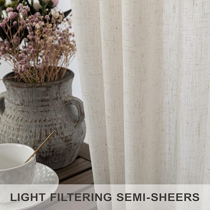 Natural Linen Curtains for Small Windows 38 Inch Wide 2 Panels Set Back Tab Pocket Short Skinny Narrow Mini Curtains for Bedroom Bathroom Basement Farmhouse Decor 38x45 Inch Length Ivory Cream Colored