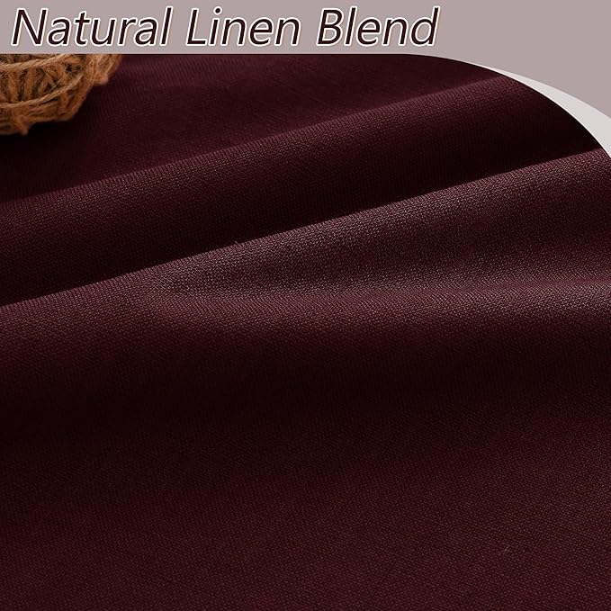 Guken Burgundy 100% Blackout Linen Curtains 84 Inch Length 2 Panels Set for Living Room Bedroom Back Tab Thermal Insulated Black Out Drapes Room Darkening Farmhouse Style for Bedroom Window Curtains