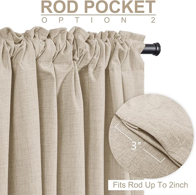 100% Blackout Shield Linen Blackout Curtains for Bedroom 72 Inches Long, Back Tab/Rod Pocket Living Room Drapes, Thermal Insulated Blackout Curtains 2 Panels Set, 50" W x 72" L, Oatmeal