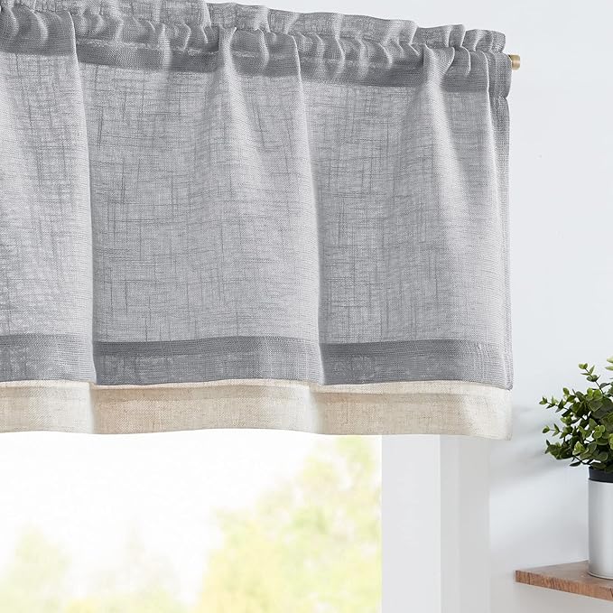 jinchan Linen Farmhouse Valances for Living Room Windows 16 Gray Inch Slubbed Crossed Double Layer Window Valances Light Filtering Rustic Country Overlay Rod Pocket 2 Panels Grey