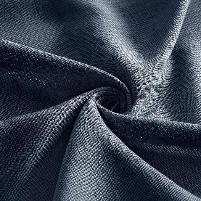 MIULEE Navy Blue Linen Curtains 63 Inch Length 2 Panels for Bedroom Living Room, Soft Thick Linen Textured Natural Kitchen Window Drapes Semi Sheer Light Filtering Back Tab Rod Pocket Burlap Look