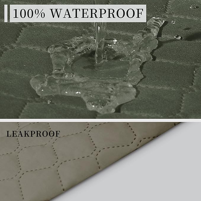 ISSUNTEX Double Protection 100% Waterproof Sofa Covers for Living Room, Couch Covers for 3 Cushion Couch Sofa, Reversible Furniture Protector Sofa Cover for Dogs, Pets (Sofa, Greyish Green/Beige)