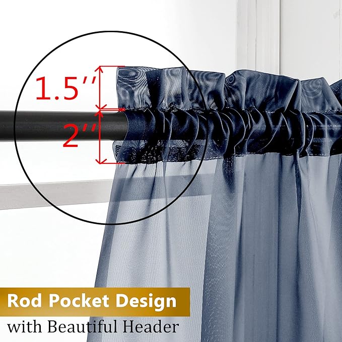 Aiyufeng Sheer Navy Blue Curtains 108 inch Length 2 Panels Set, Airy Soft-Touching Rod Pocket Voile Drapes for Living Room/Bedroom, Each 40W x 108L