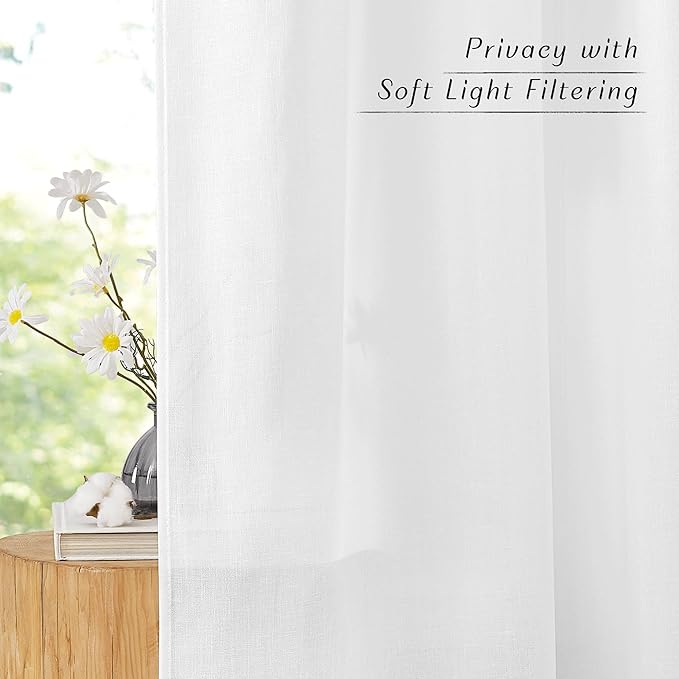 NICETOWN Thick White Linen Bedroom Curtains for 63 inches Long, Grommet Privacy Added Linen Weave Window Treatments with Light Filtering Drapes for Nursery, 2 Panels, W42 x L63