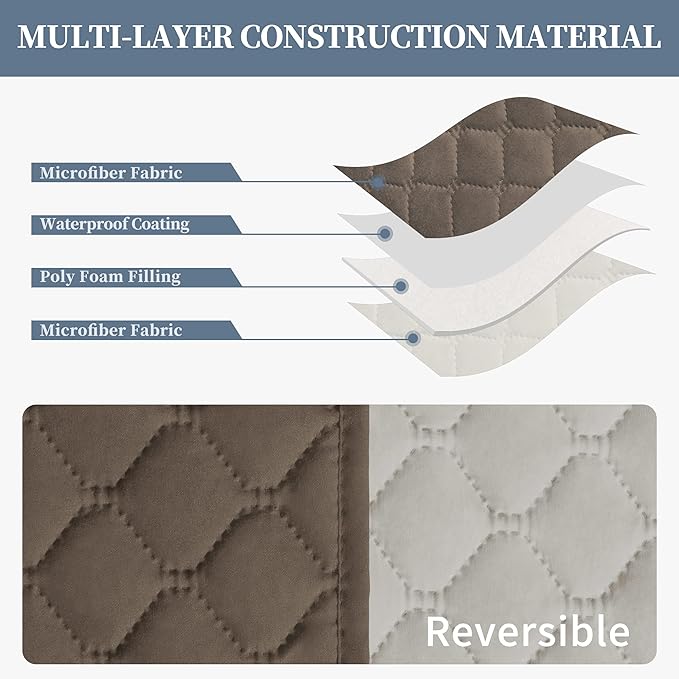 ISSUNTEX Double Protection 100% Waterproof Recliner Covers for Living Room, Reversible Furniture Protector Recliner Couch Sofa Slipcover for Dogs, Pets, Kids (Oversized Recliner, Camel/Ivory)