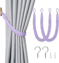 NICEEC 2 Pack Natural Cotton Rope Curtain Tiebacks Elegant Boho Style Decorative Drape Tie Backs Soft Hand-Woven Rope Curtain Holdbacks with Metal Hook for Home & Office Drapery (Purple)