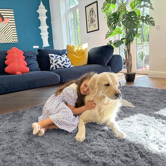 OLANLY 2x4 Machine Washable Runner Rugs for Hallway, Soft Fluffy Shaggy Bedside Rugs for Bedroom, Living Room, Indoor Floor Carpet for Kids Girls Boys, Nursery Rooms, Home Decor Aesthetic, Light Grey