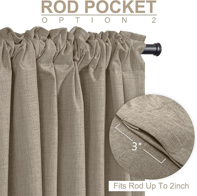 100% Blackout Shield Linen Blackout Curtains for Bedroom 63 Inches Long, Back Tab/Rod Pocket Living Room Drapes, Thermal Insulated Blackout Curtains 2 Panels Set, 50" W x 63" L, Faux Linen