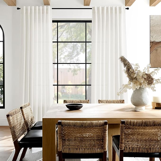 Nanspring Neutral Linen Curtains 120 Inches Long for Living Room Linen Sheer Curtain Back Tab Coastal Modern Farmhouse Floor to Ceiling Drapes for Bedroom Office High Window 52x120, 2 Panels