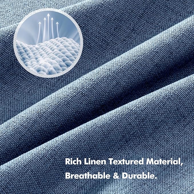MIULEE 100% Blackout Linen Curtains for Bedroom, Blue Solid Luxury Decor Thermal Insulation Room Darkening Drapes for Living Room Nursery Back Tab Rod Pocket 42 x 90 Inches, 2 Panels
